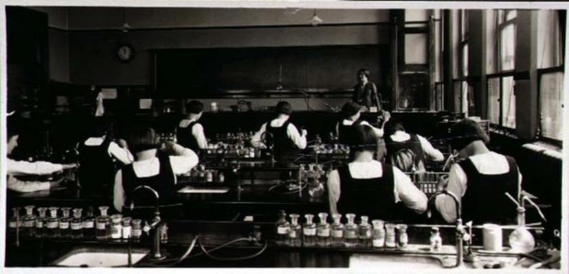 Science Lesson at the London Grammar School for Girls, 1936 (sepia photo) a 