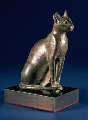Seated cat with pierced ears and incised whiskers, Egyptian, Saite, Late Period, 26th Dynasty, 664-5 a 
