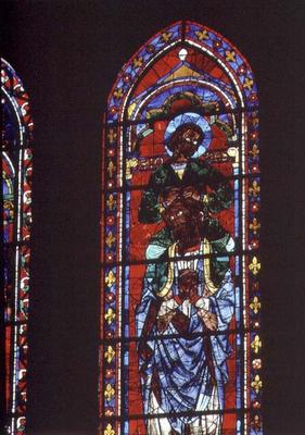 St. John the Evangelist riding the shoulders of Ezekiel, lancet window in the south transcept, c.121 a 