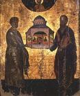 St. Peter and St. Paul presenting God with a Temple, icon, Veneto-Cretan school, 15th century (tempe