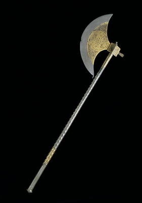 Steel axe with gold inlay, Egyptian, 15th century a 
