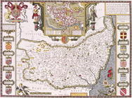 Suffolk and the situation of Ipswich, engraved by Jodocus Hondius (1563-1612) from John Speed's 'The
