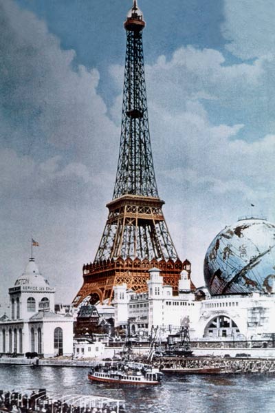 The Eiffel Tower and 'Globe Celeste' at the 1900 World Exposition, viewed from the Right Bank of the a 