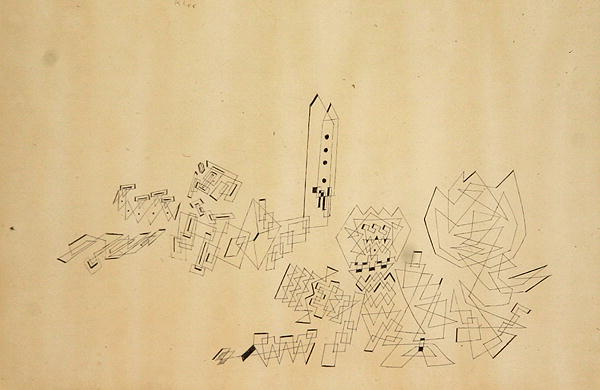 The Tower withstands Attack, 1927 (pen & ink on paper laid on card)  a 
