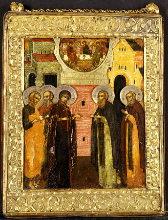 The Appearance Of The Holy Mother Of God To Saints Sergei And Nikon, Depicted Full Length, In Front a 