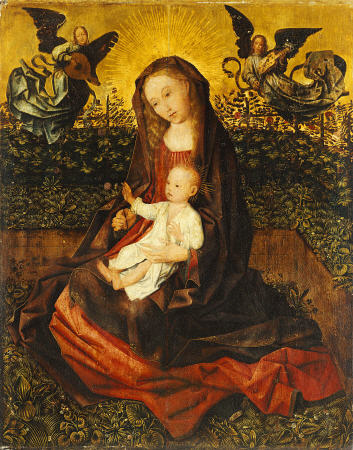 The Virgin And Child With Two Music-Making Angels In A Rose Garden a 