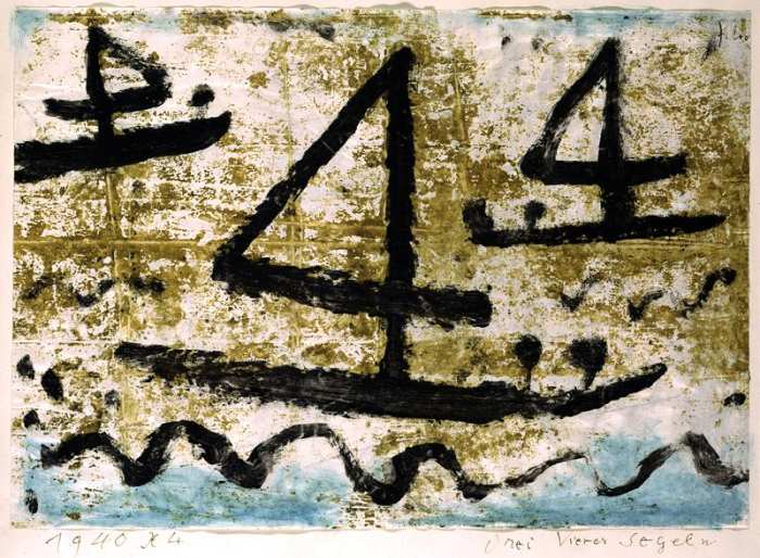 Three fours Sailing, 1940 (no 44) (wax paint and w/c on paper on cardboard)  a 