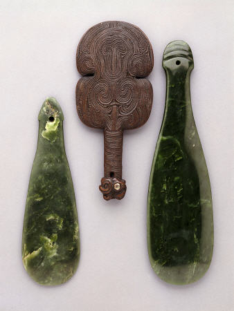 Three Maori Hand Clubs Including Two Made From Nephrite a 