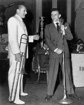 Tommy Dorsey and Frank Sinatra on stage in New York