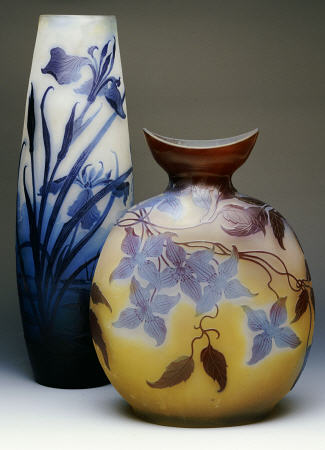 Two Galle Double-Overlay Acid-Etched Vases a 