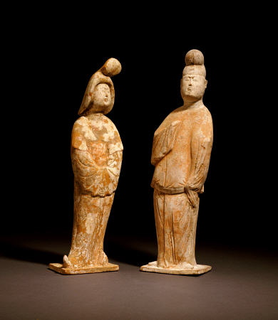 Two Painted Red Pottery Figures Of Courtiers, Tang Dynasty, 7th / 8th Century a 