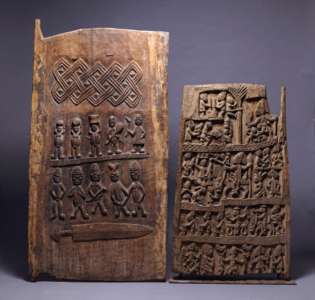 Two Yoruba Doors, One For A Shango Shrine, Both Carved In Relief With Various Figures a 