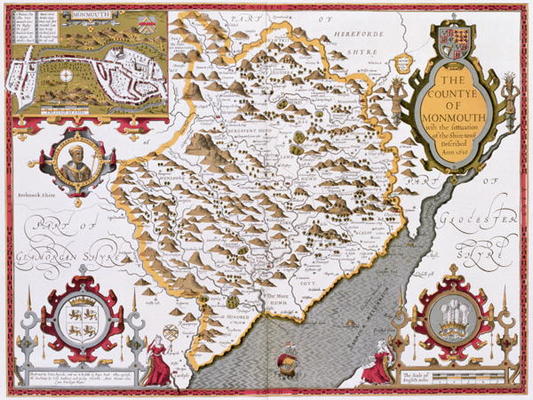 The Countye of Monmouth, engraved by Jodocus Hondius (1563-1612) from John Speed's 'Theatre of the E a 