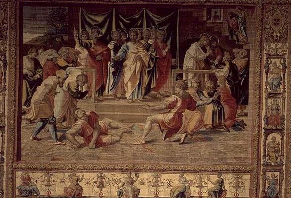 The Death of Anianus from the Brussels Tapestries, replicas of Raphael's Vatican series of the Acts a 