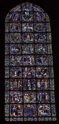 The Nativity and related scenes, lancet window in the west facade, 12th century (stained glass) (det a 