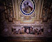 The 'Sala Maccari' (Maccari Room) detail of the ceiling decorated with gilt stucco, scenes of playin