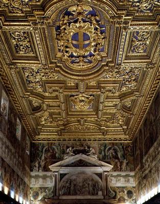 The 'Sala Regia' (Royal Hall) detail of the gilt stuccoed ceiling with frescos by Agostino Tassi (c. a 