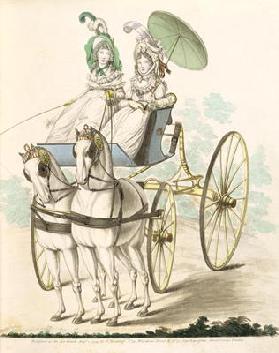 Two ladies, en negligee, taking an airing in a phaeton, from Nikolaus Heideloff's Gallery of Fashion