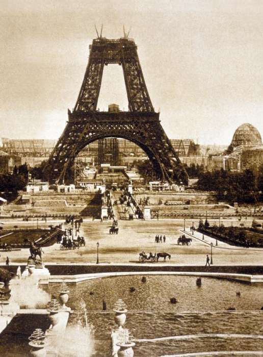 View from Chaillot palace of Eiffel tower built for world fair in 1889, here 2nd floor a 