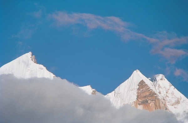 View of Bhagirathi peaks from Chirbas (3610m) (photo)  a 