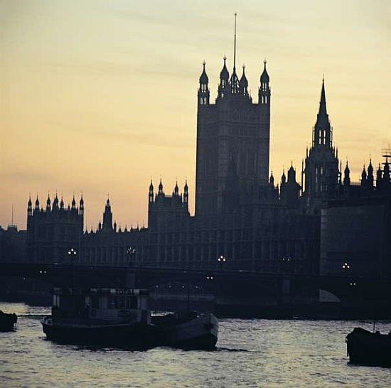 View of the Houses of Parliament, from the south bank of the River Thames a 