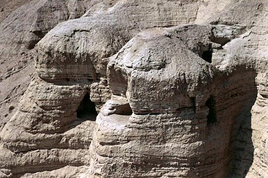 View of the Qumran Caves, where the Dead Sea Scrolls were discovered in 1947 Qumran, Israel a 