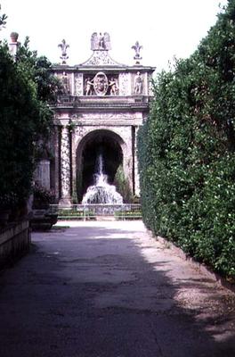 View of a garden fountain bearing the d'Este coat of arms, designed by Pirro Ligorio (c.1500-83) for a 