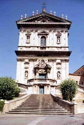 View of the church facade and the staircase designed by Vincenzo della Greca in 1654 (photo) a 