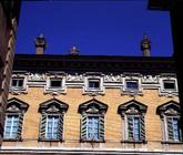 View of the facade, detail of the upper storeys, designed by Paolo Marucelli, based on a design by C