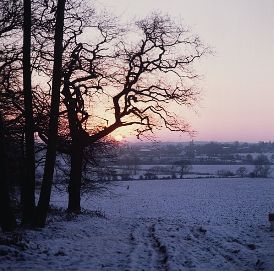 Winter scene in the snow, Hockley, Essex a 