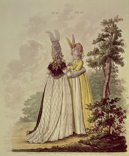 Walking dresses from N. Heideloff''s `Gallery of Fashion'', 1796; a 