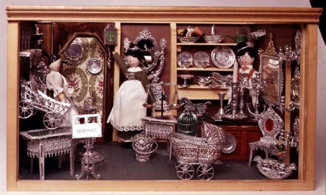 White metal doll's house furnishings, German, 20th century. Made by the firm Babette Schweizer, etab a 