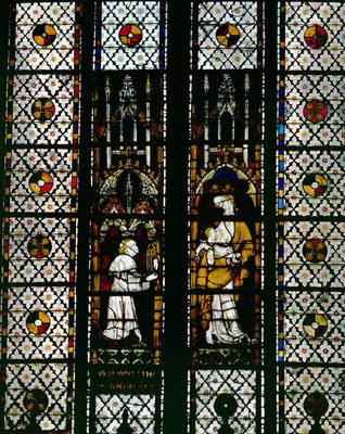 Window depicting the Virgin and Raoul de Ferrieres, 14th century (stained glass) a 