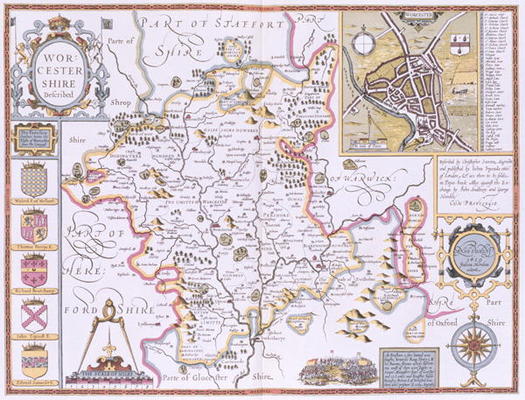 Worchestershire, engraved by Jodocus Hondius (1563-1612) from John Speed's 'Theatre of the Empire of a 