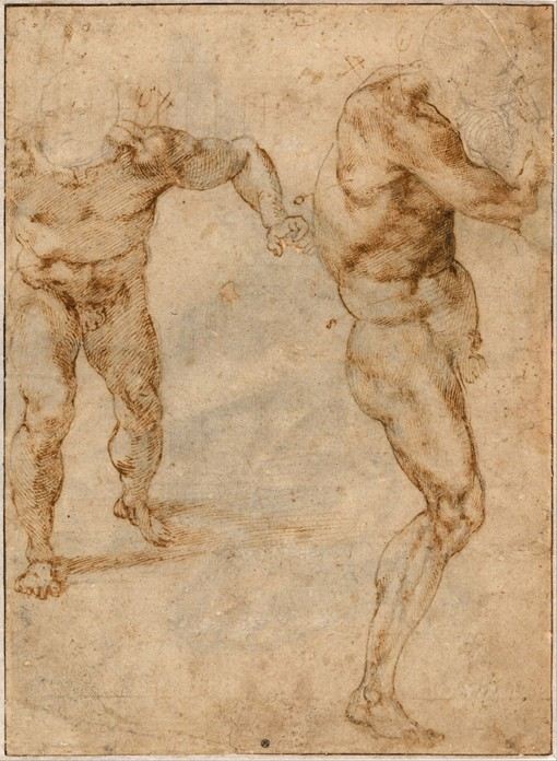 Two Nude Studies of a Man Storming Forward and Another Turning to the Right a 
