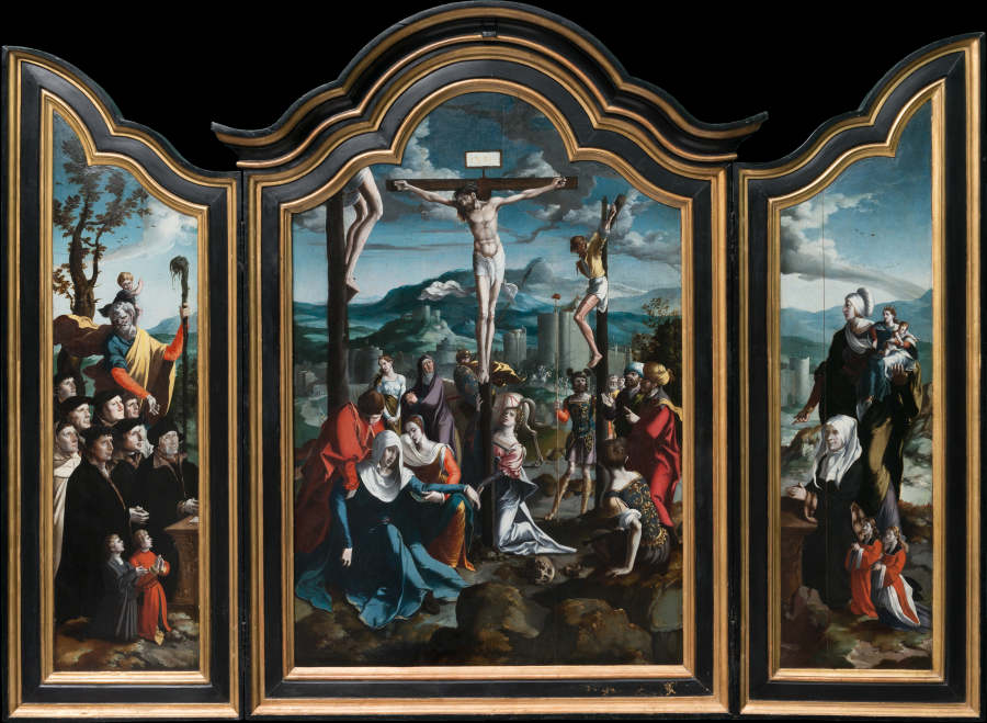 Triptych with the Crucifixion, Saints and Donors a Nordniederländischer Meister um 1530