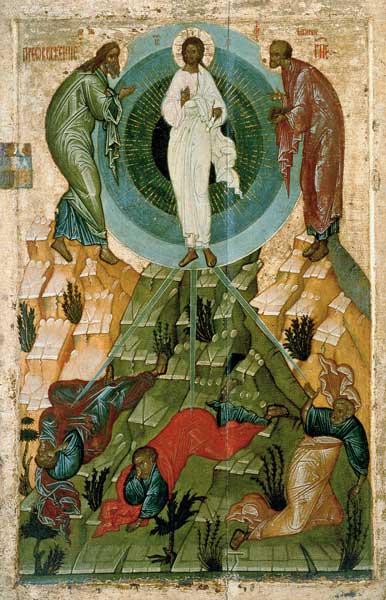 The Transfiguration of Our Lord, Russian icon from the Holy Theotokos Dormition Church on the Voloto a Novgorod School