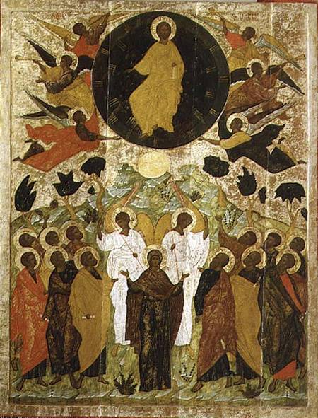 The Ascension of Our Lord, Russian icon from the Malo-Kirillov Monastery, Novgorod School a Novgorod School