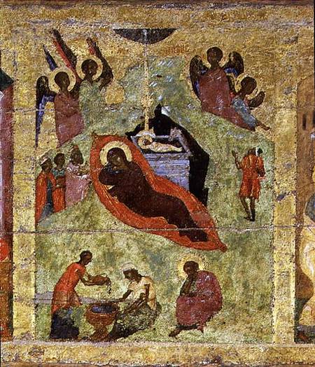 The Nativity of Our Lord, Russian icon from the iconostasis in the Cathedral of St. Sophia a Novgorod School