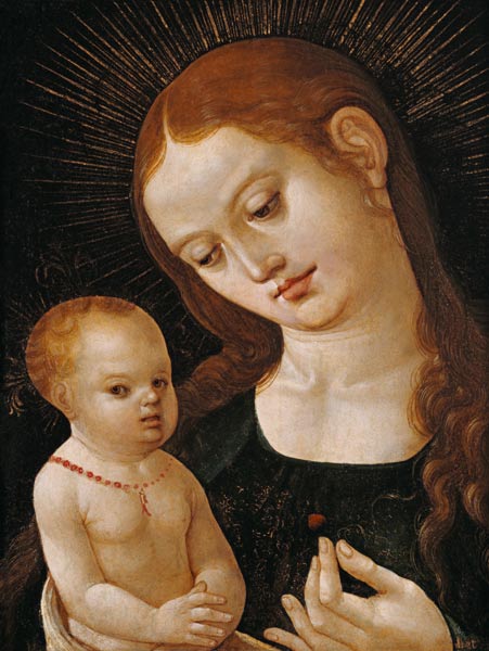 Maria, a strawberry handing to the Jesuskind. a Oberdeutsch