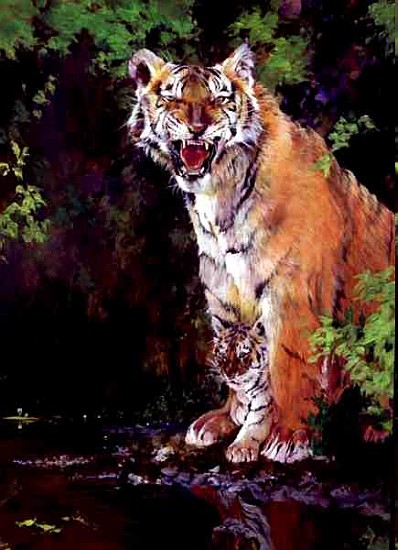 Mother and Baby II (Tigers) 1997 (acrylic and pencil crayon on paper)  a Odile  Kidd