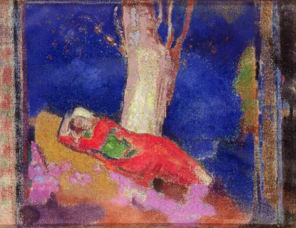 Woman Sleeping under a Tree a Odilon Redon