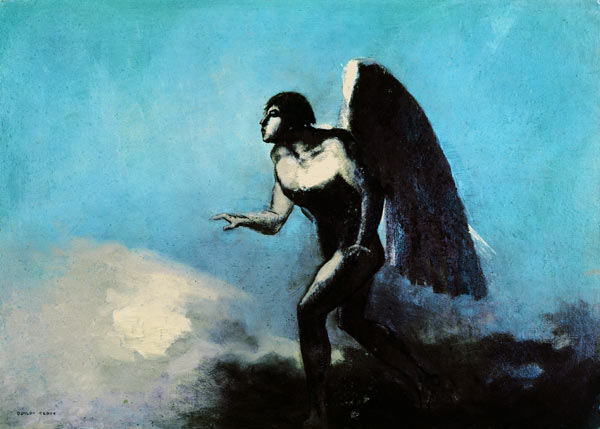 The Winged Man or, Fallen Angel, before 1880 (oil on cardboard) a Odilon Redon