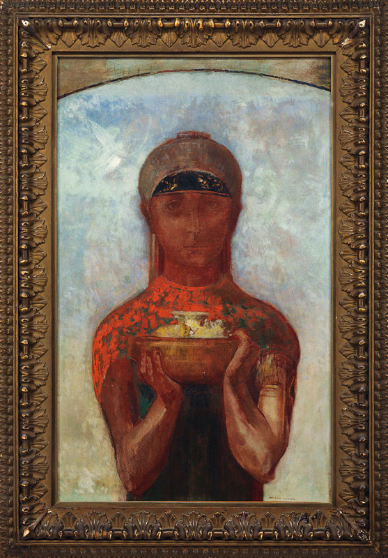 The Cup of Mystery, or Sibyl, c.1890 (oil on paper laid down on canvas) a Odilon Redon