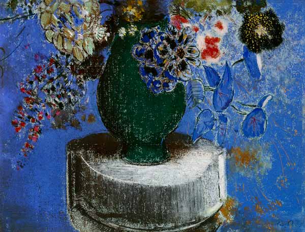 Flowers in a green vase a Odilon Redon