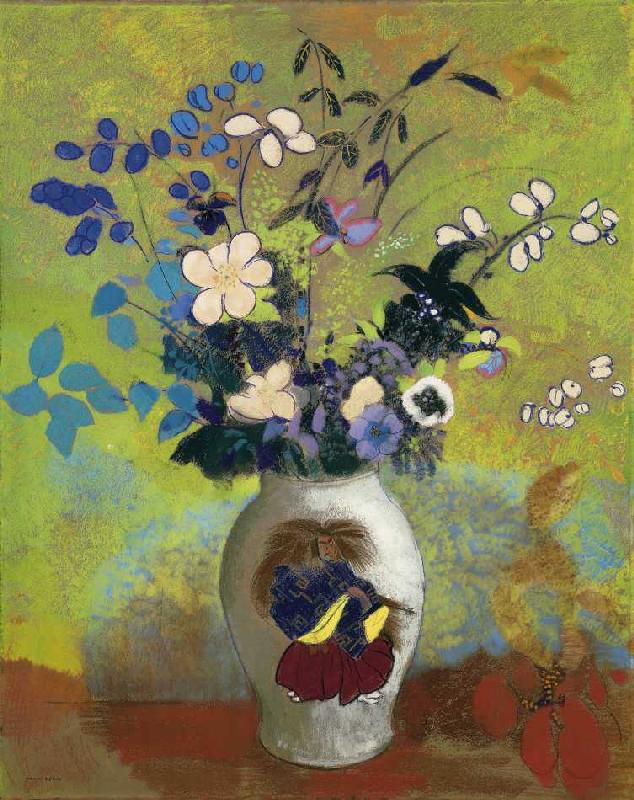 Blumen in einer Vase mit japanischem Krieger a Odilon Redon