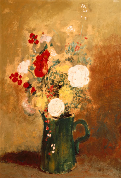 Bouquet of flowers in a green can a Odilon Redon