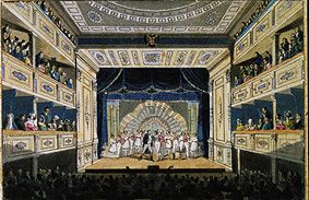 Performance of Ferdinand Raimund's "The smallholder as a millionaire" in the Leopoldstäd Theatre Vie a Österreichischer Maler