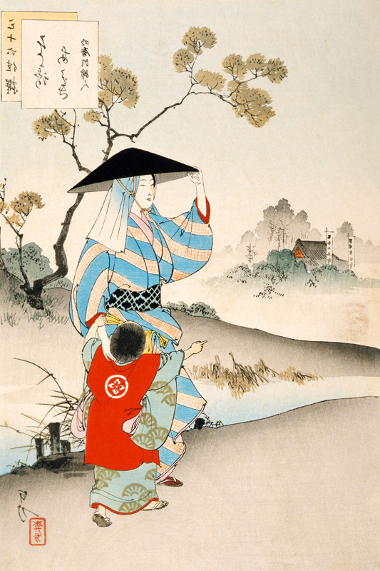 Woman and child (colour print) a Ogata Gekko