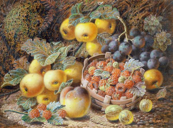 Still Life of Apples, Grapes, Raspberries, Gooseberries and Peach a Oliver Clare